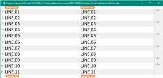 Screenshot of Trados Studio preview window showing matching lines of text labeled from LINE.01 to LINE.11 without any visible errors or warnings.