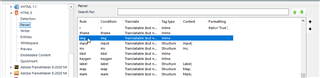 Trados Studio screenshot showing a list of rules with one rule highlighted, indicating a selection for editing.
