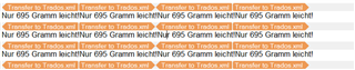 Screenshot of Trados Studio 2021 showing repeated source text 'Nur 695 Gramm leicht!' in triplicate within each segment.