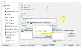 Trados Studio error message popup saying 'An error occurred with XML parsing' with an OK button, over the File Types options window.