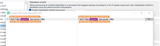Trados Studio translation segment preview with the first segment 'I do not like' encoded and the second segment 'because I like' missing.