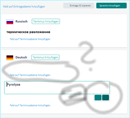 Screenshot of Trados Studio showing an empty non-deletable position with unlabeled buttons in a terminology entry section.