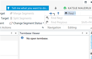 Trados Studio Home tab with the Find and Replace options greyed out and unclickable, indicating a possible issue with the functionality.