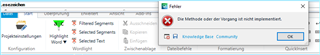 Trados Studio error message stating 'Die Methode oder der Vorgang ist nicht implementiert.' with an OK button.