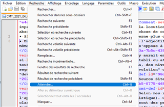Notepad++ 'Go To' function menu with options to navigate by line or position within the document.