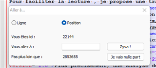 Go To box showing the initial position of the cursor at 22144.