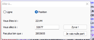 Go To box with the cursor position set to 32677, calculated based on the error message from Trados Studio.