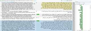 Trados Studio interface showing a side-by-side view of source and target translation segments with a vertical scrollbar on the right.