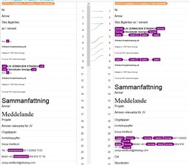 Screenshot of Trados Studio showing the alignment view with the old target version on the left and the new on the right, no source displayed, and few connections between segments.