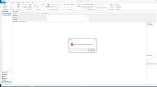 Trados Studio with an error dialog box saying 'No TM can be loaded' when clicking on Translation Memories tab.