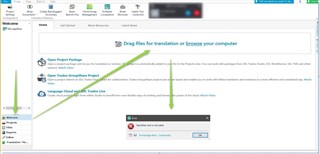 Trados Studio screenshot showing an error message 'Specified cast is not valid' when trying to browse the computer for files.