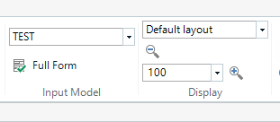 Trados Studio Default layout dropdown menu with Input Model and Display options.