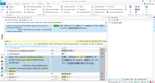 Trados Studio interface with term recognition window open, showing an error message 'The term recognition station cannot issue your terms. Verify your connection with the central station.' No terms are highlighted in the source text.