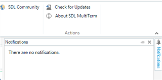 Screenshot of the SDL MultiTerm interface with a 'Notifications' panel indicating 'There are no notifications.'