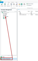 Trados Studio Termbase Management window showing the right-click context menu with 'Create' option highlighted for creating a new filter.
