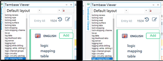 Screenshot of Trados Studio's TermBase Viewer with Override High DPI scaling behavior set to System (Enhanced), showing clear interface.