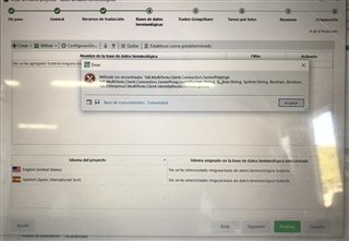 Trados Studio error message 'MetadataException: MetadataException (System.Data.Metadata.Edm...) while creating a terminological database using the bilingual glossary option.