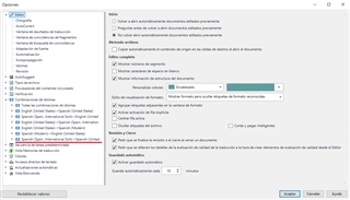 Screenshot of Trados Studio options menu displaying unexpected language pairs, including Spanish International Sort to Spanish US highlighted in red.