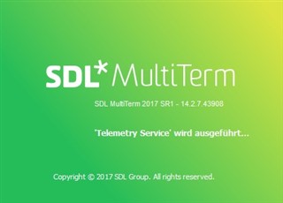 SDL MultiTerm 2017 SR1 startup screen displaying a message 'Telemetry Service' wird ausgefuhrt... which translates to 'Telemetry Service is being executed...'.