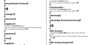 Screenshot of Trados Studio showing two sets of exported results with German words and their corresponding English translations.