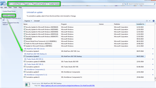 Screenshot of Windows Control Panel's Programs and Features window showing Installed Updates list with a highlighted entry for Trados Studio CU6.