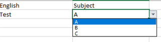 Excel spreadsheet with a picklist under the 'Subject' column showing options A, B, and C.