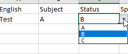 Excel spreadsheet with a picklist under the 'Status' column showing options A, B, and C.