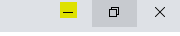 Screenshot showing the minimize, maximize, and close buttons of a window, with the minimize button highlighted in yellow.