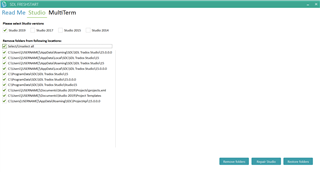 Trados Studio Freshstart screen with all items checked under Remove Folders and Repair options ready to be executed.