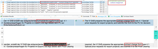 Screenshot of Trados Studio showing three instances of 'Kontrakt nderungsformular' translated as 'contract change form'. One instance is flagged as 'mismatch'.