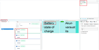 Screenshot of Trados Studio showing the editor with the term 'battery' highlighted, but no term recognition for Finnish language.