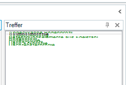 Screenshot of Trados Studio showing the 'Treffer' panel with unreadable overlapping text display issue.