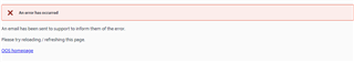 Error message 'An error has occurred' with instructions to try reloading the page.