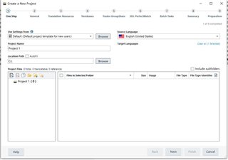 Screenshot of RWS Trados 'Create a New Project' window, showing various input fields and settings with no visible errors or warnings.