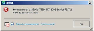 Error message in Trados Studio stating 'Key not found' with a specific key reference and parameter name 'key'.