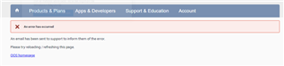 Error message on SDL Trados Studio website stating 'An error has occurred. An email has been sent to support to notify them of the error. Please try reloading or refreshing this page. CODE: Unknown.'