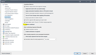 Trados Studio File Options window with LookAhead functionality turned off for a more streamlined and stable experience.