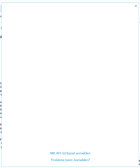 Screenshot showing an empty SDL sign-in page with a message 'Mit API-Schlussel anmelden' and a link 'Probleme beim Anmelden?' in Trados Studio.