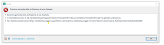 Error message in Trados Studio 2021 SR2 stating 'Cannot generate stub instance of type Studio'.