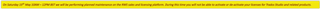 Screenshot of Trados Studio forum header with a notification about completed maintenance, addressed to Tom Dennison.