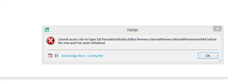 Error message in Trados Studio stating 'Cannot access file for tag list' with an OK button.