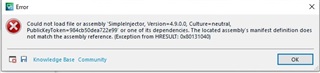 Error message in Trados Studio stating 'Could not load file or assembly 'Sdl.LanguagePlatform.TranslationMemoryApi, Version=14.0.0.0, Culture=neutral' or one of its dependencies. The located assembly's manifest definition does not match the assembly reference. (Exception from HRESULT: 0x80131040)' with an OK button.