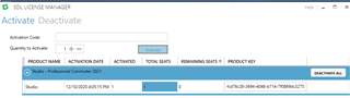 SDL License Manager screen showing Trados - Professional Commuter 2021 with 0 activations and a 'Reactivate All' button.