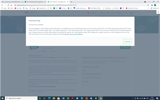 Download error message on SDL Community website stating 'Download not available. Please sign in and make sure you have access to this resource.' with Cancel button.