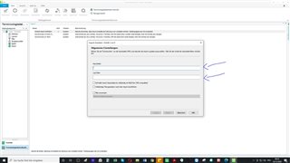 Screenshot of Trados Studio MultiTerm Import window with missing 'browse' button on the right side, indicated by two blue arrows.