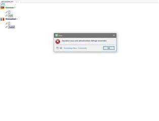 Error message in Trados MultiTerm with a red cross icon saying 'Operation must use an updateable query.' with 'OK' button.
