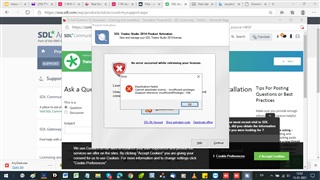 Error message on SDL Trados Studio software stating 'Activation information invalid, insufficient rights, or activation limit reached.'