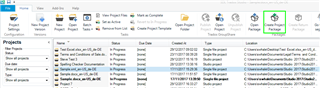 Screenshot of Trados Studio 2017 interface highlighting the changed icon for 'Batch Tasks' in the toolbar, with a green circle around it.