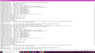 Screenshot of Trados Studio log with multiple entries, some lines highlighted in pink indicating warnings or errors.