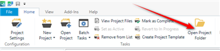 Close-up of Trados Studio toolbar with the 'Open Project Folder' button highlighted, indicating its function to locate project files.